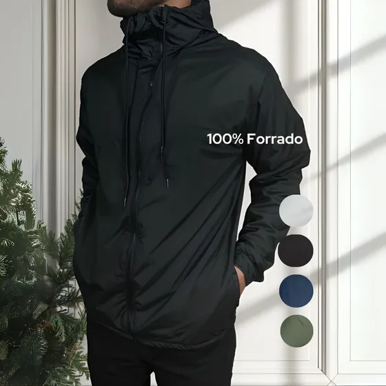 Jaqueta Corta Vento Liso Forrado Sem Marca Masculino