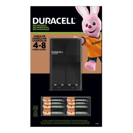 Duracell Cargador para Pilas AA 2500mAh y AAA 900mAh, con 6 AA y 2 AAA Recargables