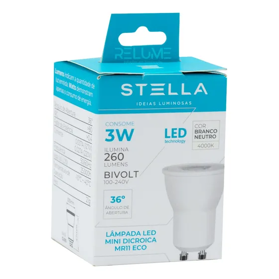 Lâmpadas Mini Dicroica Led Mr11 Gu10 3w Sth8513 Stella 