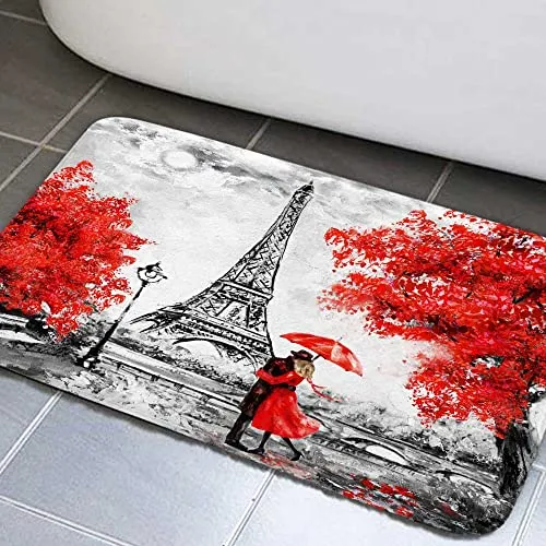 Tapete Baño Para Alfombra Paris Color Rojo Torre Eiffel
