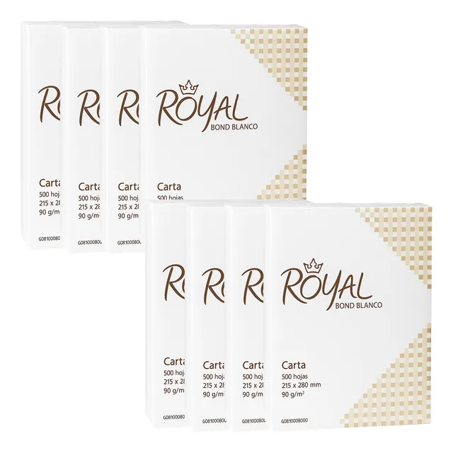 Papel Bond 90gr Carta Royal 8 Paquetes De 500 Hojas Extra Bl Extra Blanco