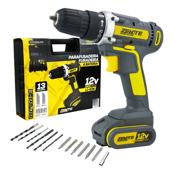 Parafusadeira Furadeira 12v Carregador Bivolt Maleta Zenite