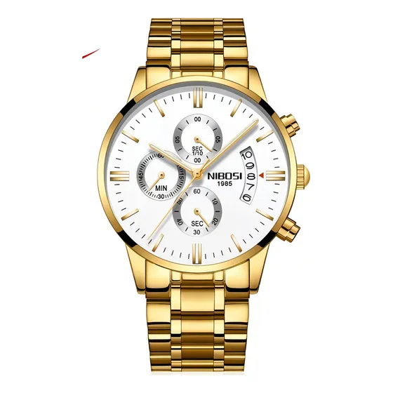 Relógio Nibosi Dourado /aço Inoxidável /fundo Branco 2309