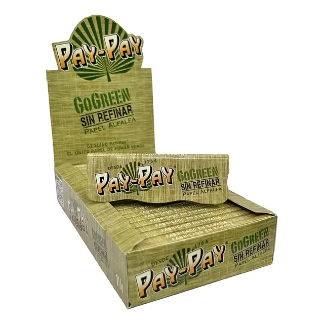 Papeles de fumar Gogreen, tamaño pequeño, tamaño pequeño, sin sabor, de seda Pay Pay, en kit de 25 x 25 U, color verde