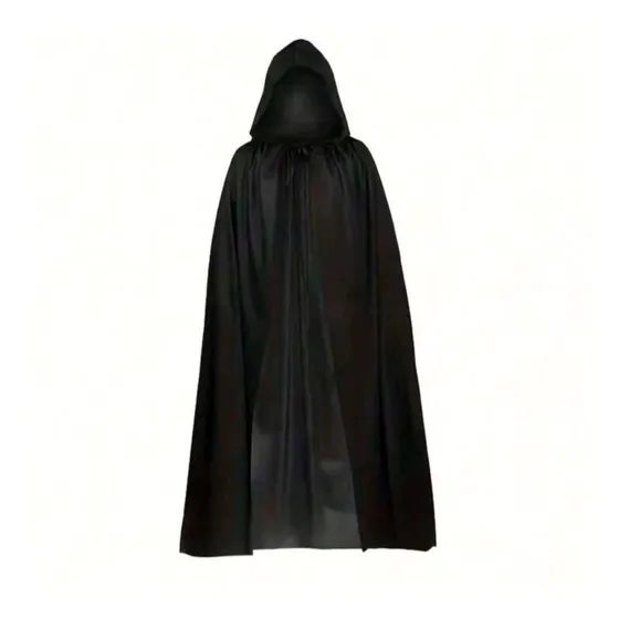 Capa Negra Con Capucha Para Disfraz Adulto 140cms De Tela