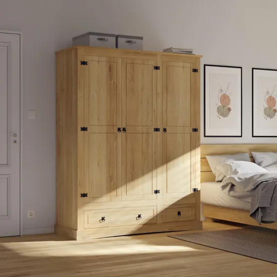 Ropero 3 Puertas 2 Cajones - Madera Maciza - 