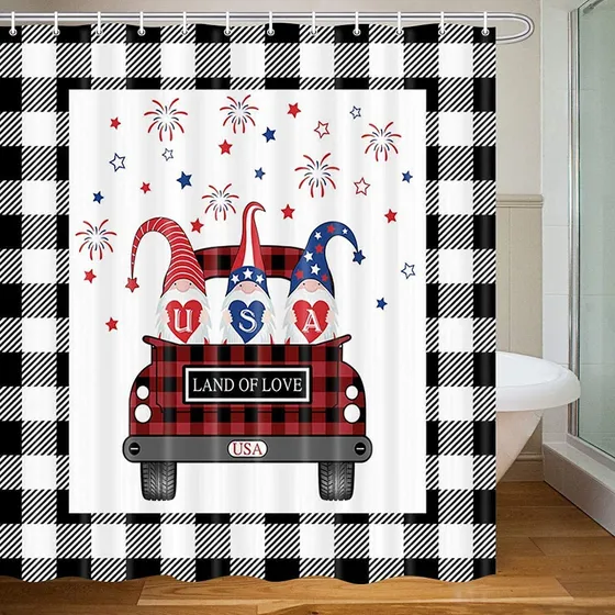 Cortina Ducha Diseño Patriotico Gnomo Americano 4 Julio Casa