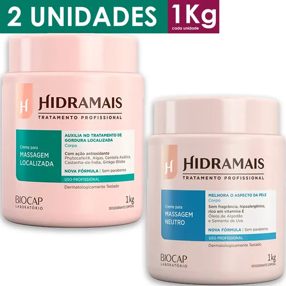 Kit 2 Creme Neutro + Localizada Para Massagem Corporal C/