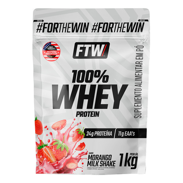 Whey Protein 100% Concentrado Refil 1kg Sabor Morango Milk Shake - Ftw Whey Protein 100% Concentrado Refil 1kg Sabor Morango Milk Shake - Ftw