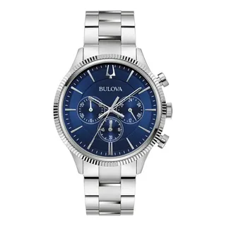 Reloj Bulova Hombre 96a324 Correa Plateado Bisel Plateado Fondo Azul