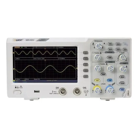 Osciloscopio Digital Owon modelo SDS1022 20MHz de ancho de banda con 2 Canales Pantalla Color 7"