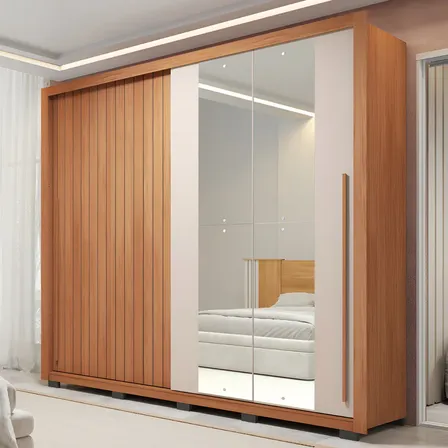 Guarda-roupa Casal Ripado Com Espelhos 2 Portas E 4 Wt