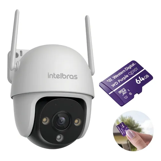 Camera Wifi 360° Im7 S Intelbras + Cartão 64gb Wd Purple Cor Branco