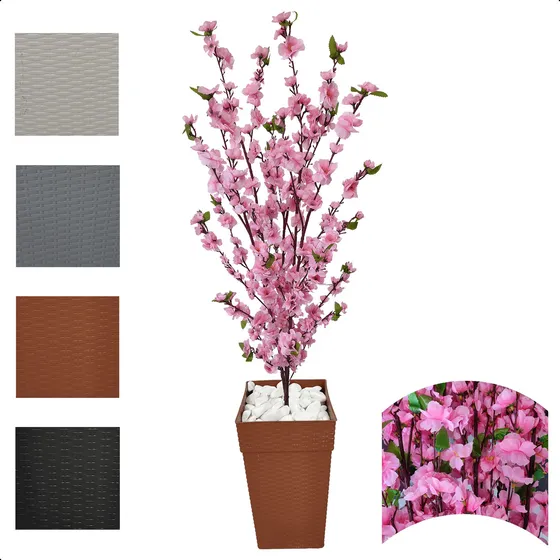 Cerejeira Artificial Rosa Grande Vaso Ratan Decoração