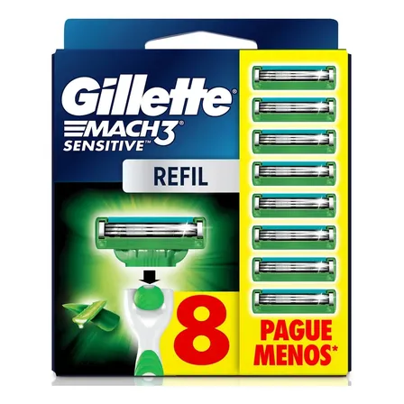 Gillette Mach3 Sensitive Carga Para Aparelho De Barbear Com Aloe 8 Unidades
