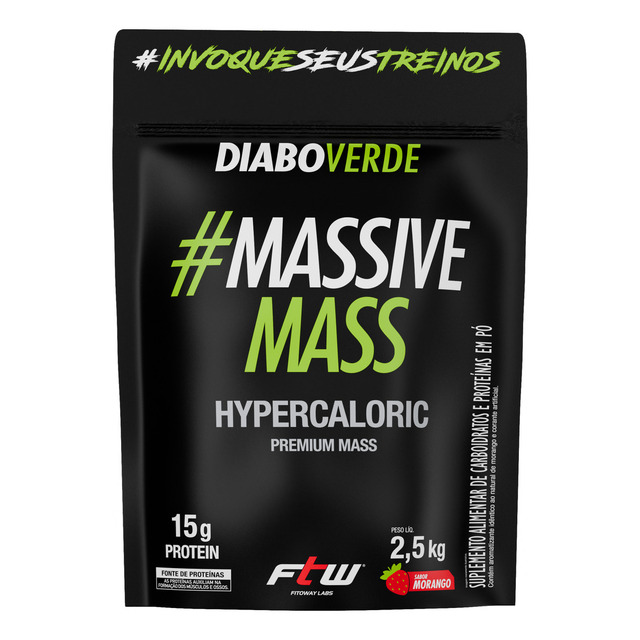 Massive Mass Hipercalórico Refil 2,5kg Sabor Morango Ftw - Diabo Verde Massive Mass Hipercalórico Refil 2,5kg Sabor Morango Ftw - Diabo Verde