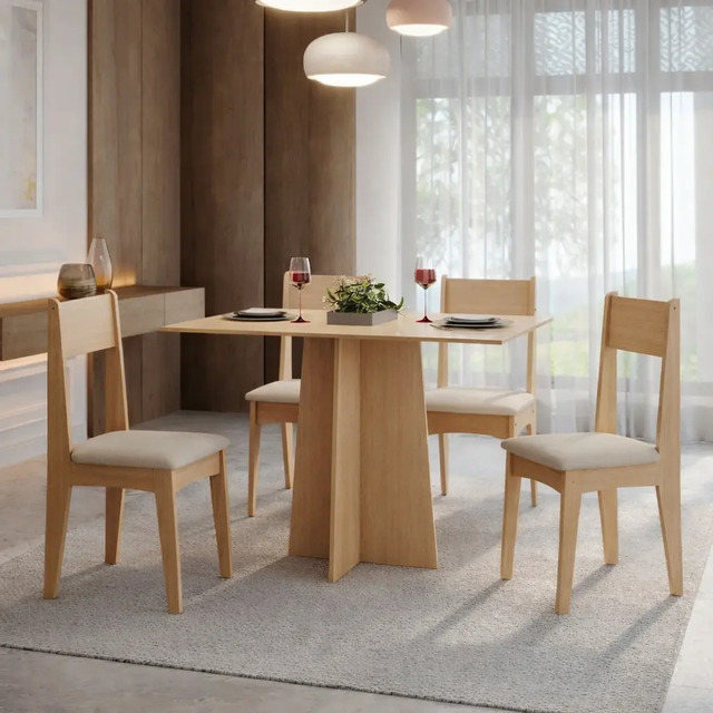Conjunto Sala De Jantar Mesa Com 4 Cadeiras Amanda Mel Mel/bege