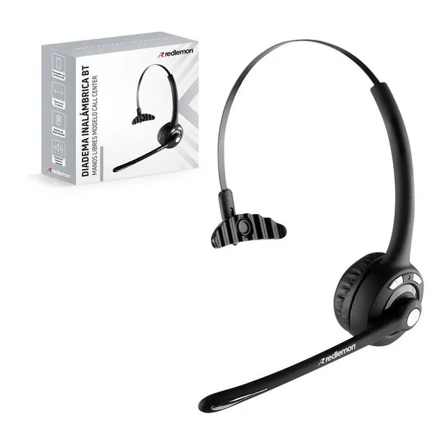 Redlemon Diadema con Micrófono Bluetooth tipo Call Center, Batería Recargable de Larga Duración. Manos Libres Compatible con Android, iOS, PC y Mac, para Atención a Clientes, Gaming, Videoconferencias