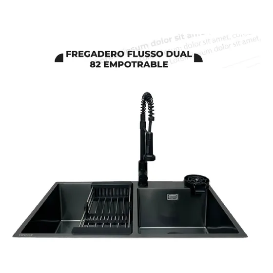 Fregadero De Cocina 2 Tinas Modelo Flusso Dual 82cm Vetrux