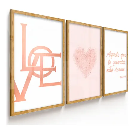 Quadros Decorativos Quarto Love Romance Coração Rose Salmo Borda Infinita Mdf Carvalho Vinílico Conforme Imagens