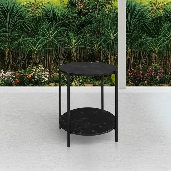 Mesa Ratona Jazak Auxiliar Arrime Apoyo Hierro Redonda Color Negro