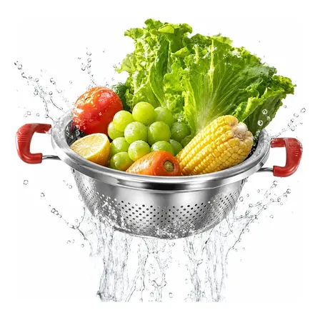 Escorredor De Aço Inoxidável 24cm-para Massas Arroz Legumes Frutas,lavável Em Lava-louças,resistente E Não Enferruja,8cm De Profundidade,utensílio Essencial Para Cozinha Doméstica Prata