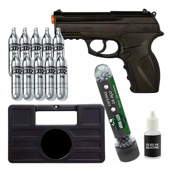 Arma Pressão C11 6mm + 10 Co2 12g + 200 Esfera + Case + Óleo