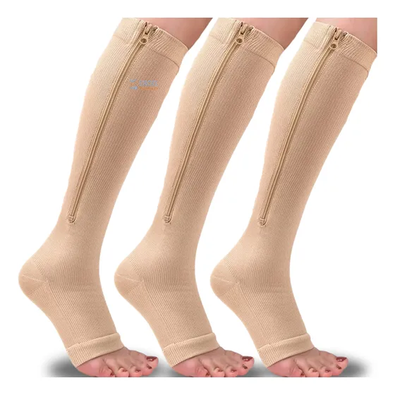 Kit Meia De Ziper Compressão 20-30 Mmhg Para Varizes Com 3