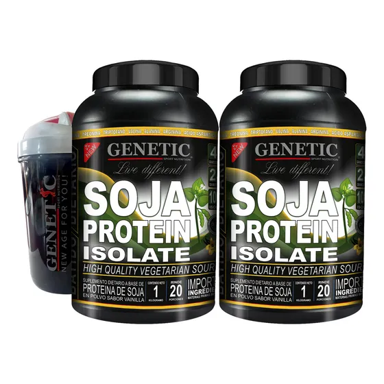 Desarrollo Muscular Vegano 2kgs Proteina Soja Shaker Genetic Sabor Vainilla