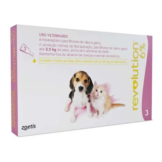 Revolution 6% Filhotes Cães E Gatos Até 2,5kg Cx 3 Pipetas