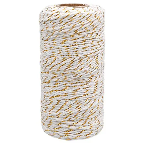 Twine Dorado Y Blanco 100m/328 Pies 2mm Para Manualidades Y