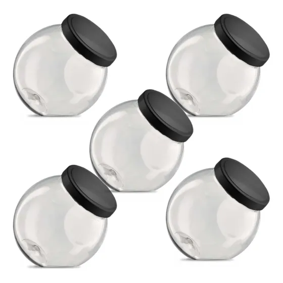 Kit 5x Pote Baleiro 1000ml Tampa Preto Transparente Rosca