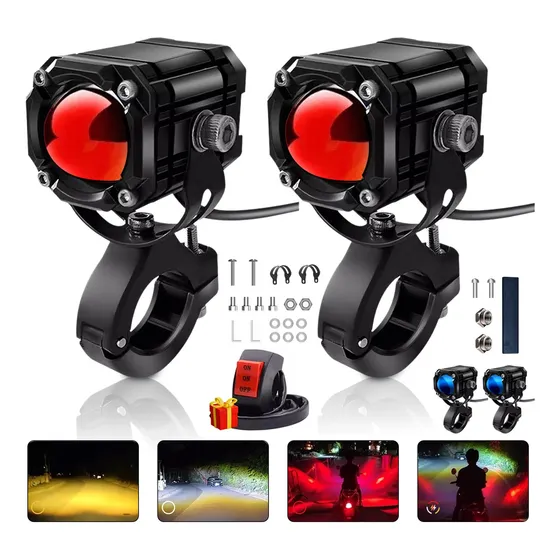 2 Faros Luces Led Auxiliares 4 Modos Lupa Para Moto