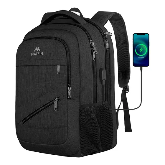 Mochila De Viaje, Mochila Para Hombres, Para Laptop 17" 30L Antirrobo e Impermeable Matein 1035 color negro diseño lisa