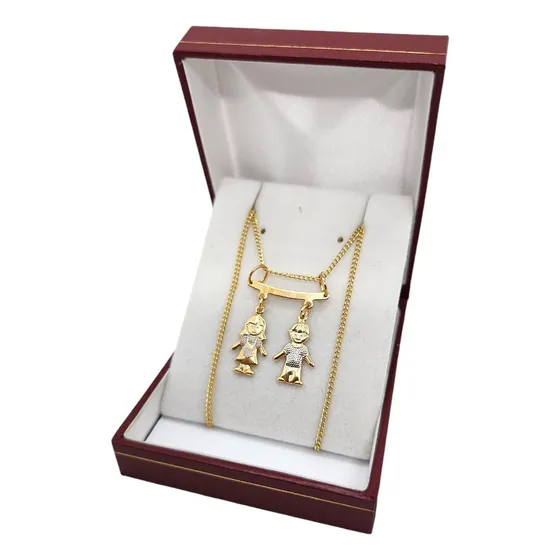 Collar Cadena Percha P/2 Hijos Nene O Nena Oro 18kt Enchap