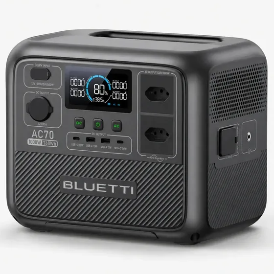 Estação De Energia Bluetti Ac70 768wh 1000w Gerador Solar Portátil Silencioso Bateria Lifepo4 Sem Ga