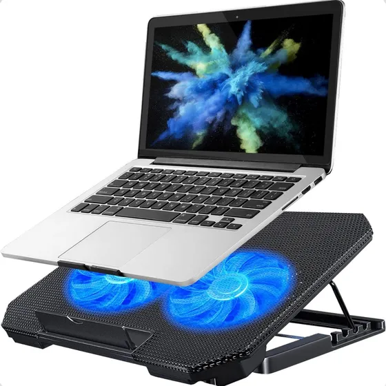 Suporte Teoliver Base Notebook Com 2 Coolers Ventoinhas Potentes Base Refrigerada Ventiação Silenciosa Mesa Projetada Para Laptops Até 17 Polegadas Base Led Refrigerada Evita Superaquecimento
