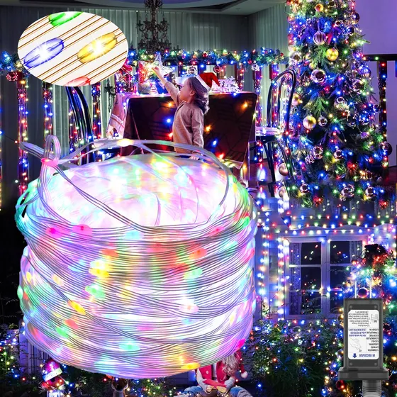 Series Navideña Led Amill China Cascada De Luces Exterior 22m 200leds Luces Beige Multicolor
