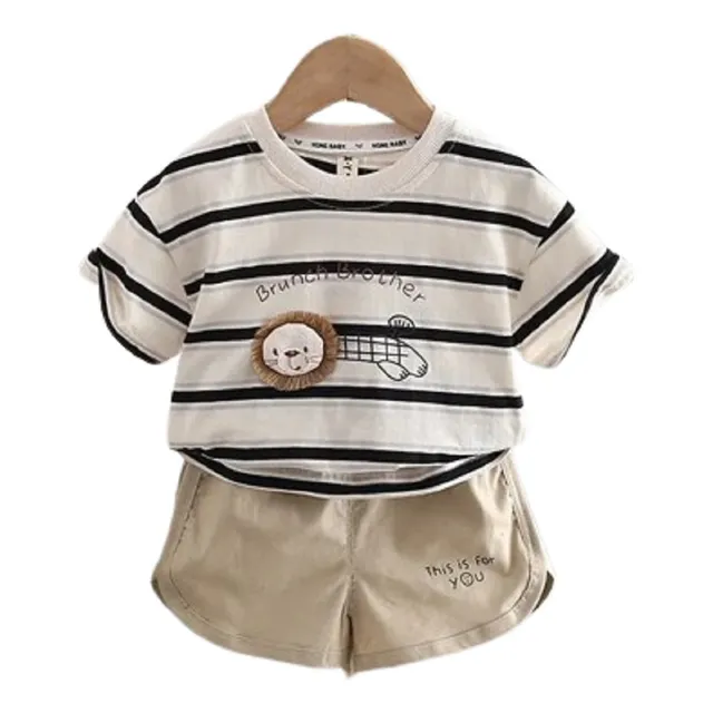 Conjunto Polo Rayas Leon Con Short Bebe Niños Importado