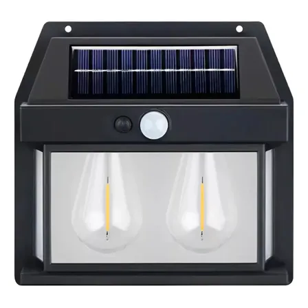 Aplique Lampara Solar Impermeable Con Sensor Vintage 2led Estructura Negro