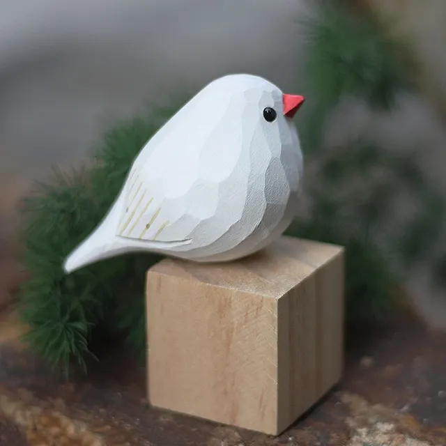 Adorno Pajaro Pinzon Cebra Tallado Mano Estatua Madera Para