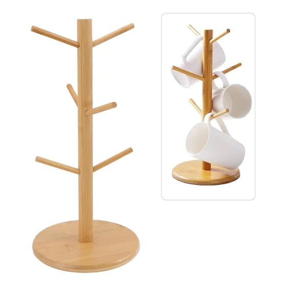 Soporte Para Tazas De Madera Café De Con 6 Ganchos