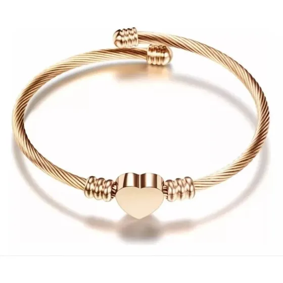 Pulsera Acero Corazón Ajustable Color Plata Oro Hombre Mujer