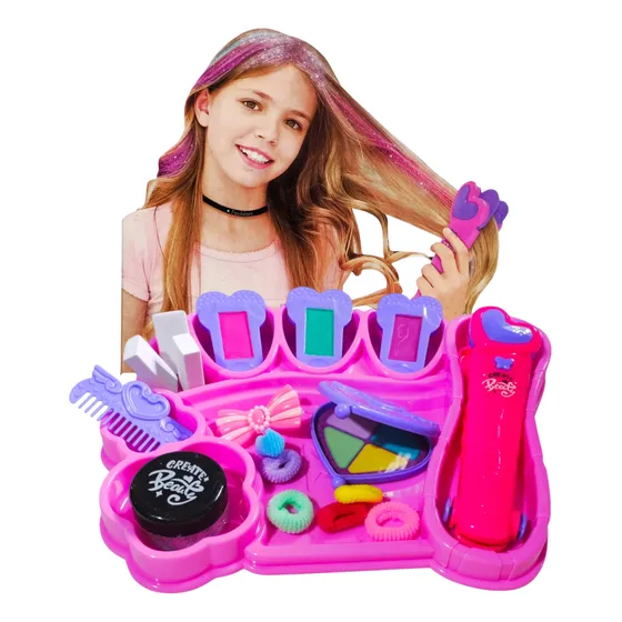 Kit Salão De Beleza Menina Mecha Colorida Brilho Acessórios