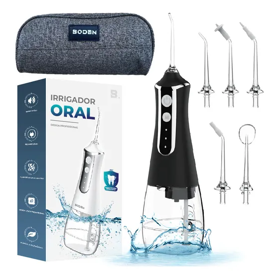 Boden TIO10 Irrigador Oral Dental Bucal Water Flosser Portátil Sem Fio Cor Preto
