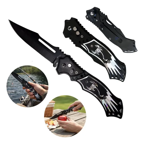 Canivete Dobrável Pesca Camping Tático Afiado Clip 24cm Preto