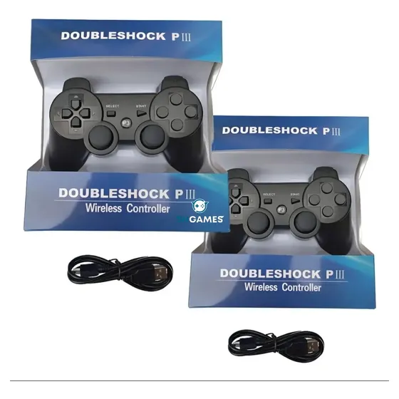Kit 2 Manete Controle Compativel Sem Fio Ps3 Cabo Carregador Sngames