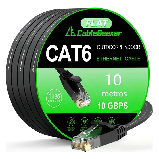 Shzhdikun Cable Red Plano Categoria 6 Cat6 Rj45 Utp 10 Metros Negro