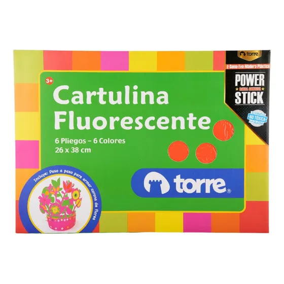 Bolsón Cartulina Flúorescente 6 Pliegos - 6 Colores. Torre