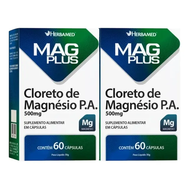 Mag Plus Cloreto De Magnésio P.a 500mg Kit 2 Cx 60 Cáps Cd
